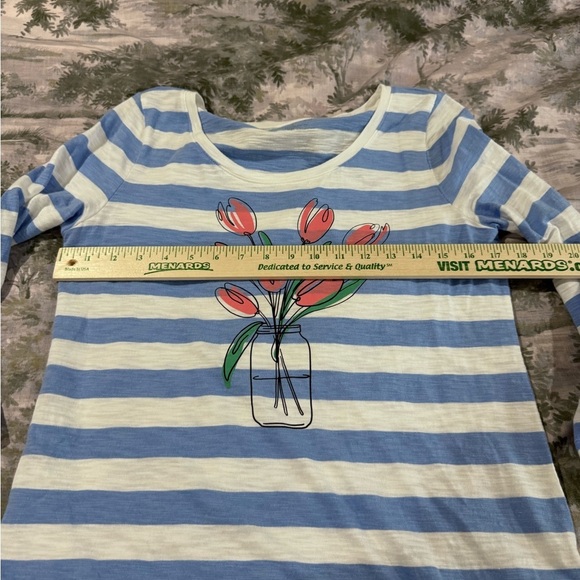 Talbots Blue and White Long Sleeve Tee with Botanical Print - Picture 5 of 7